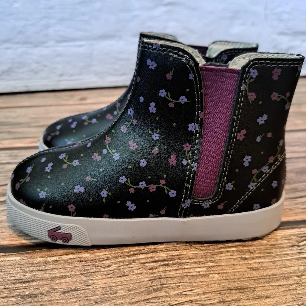 See Kai Run Girls Black Floral High Top Sneakers Ankle Boots Size 6 Toddler